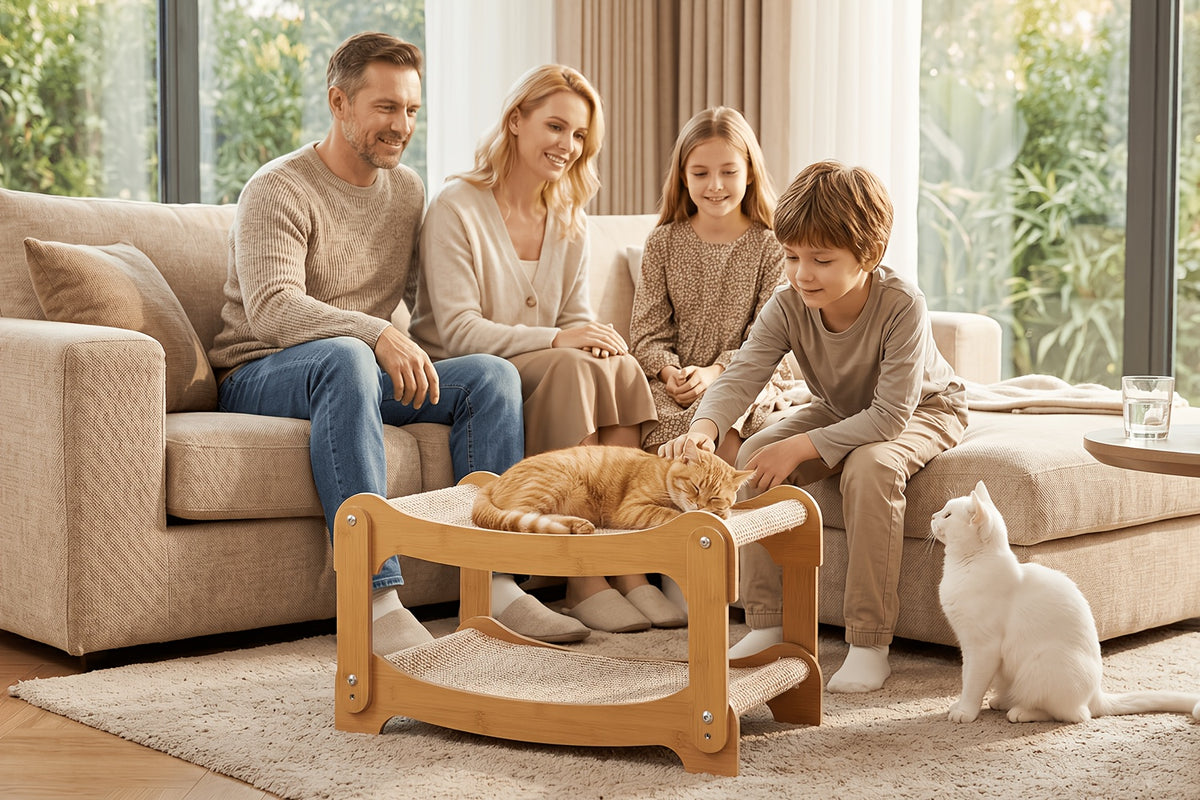 Cat Bunk Bed with Sisal Scratching Surfaces, Wooden Double-Decker Indoor Cat Lounger with Two Open Resting Levels, Large Size
