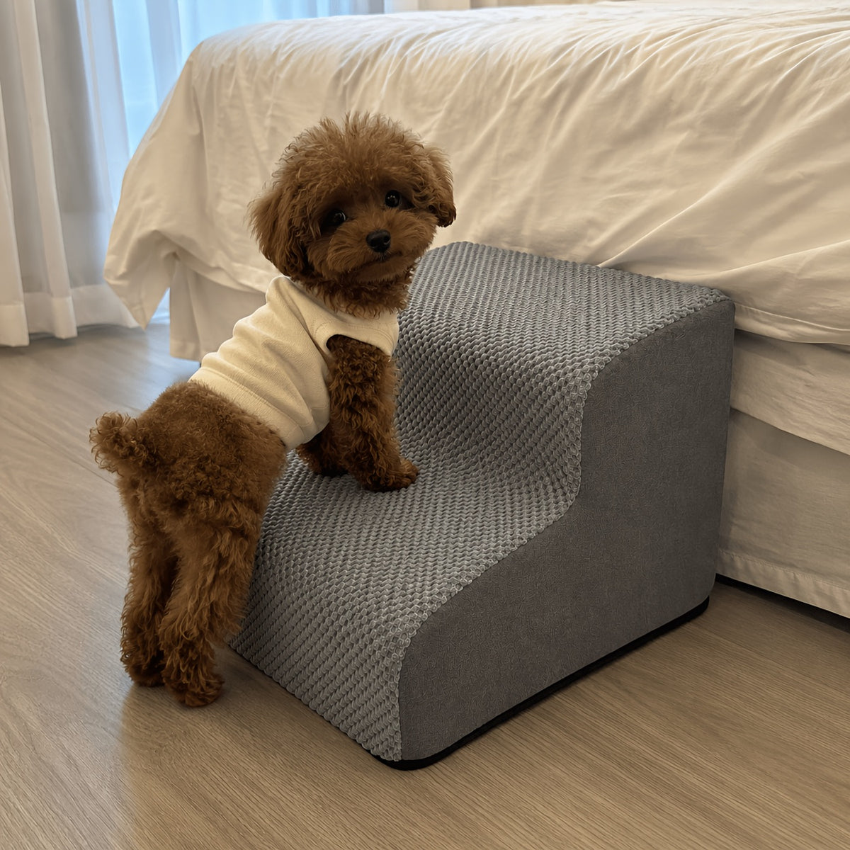 Dog Steps for Couch and Bed, High-Density Foam Pet Stairs with Curved Climbing Design for Dogs and Cats, Indoor Furniture Access in Gray or White Options