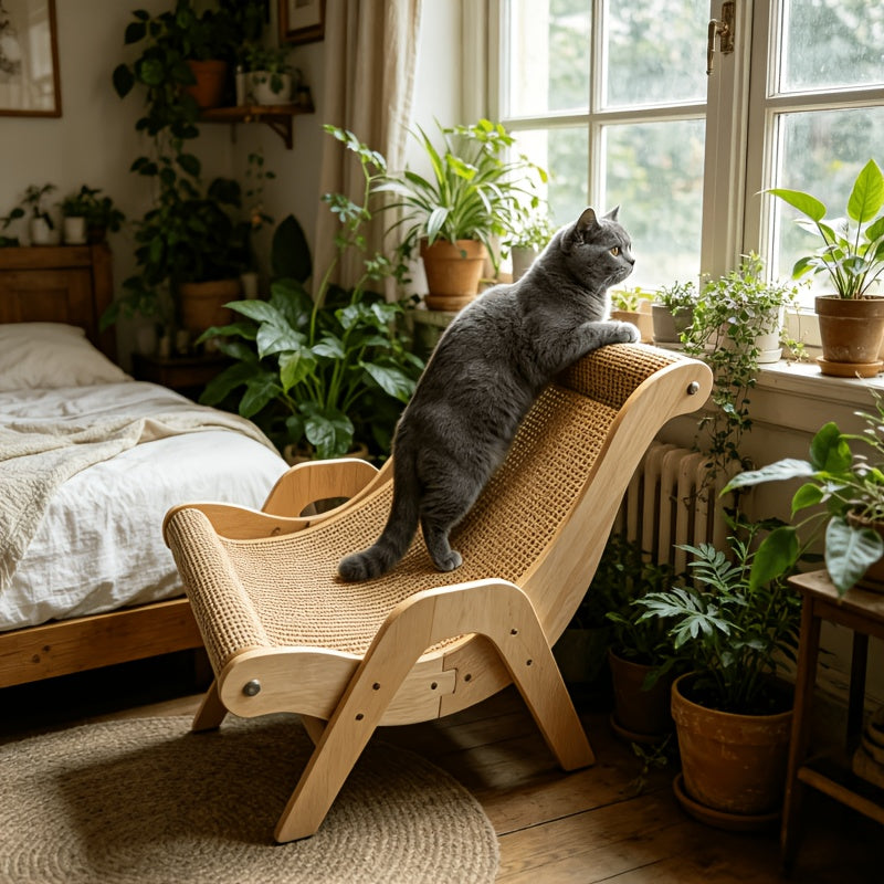 Cat Scratcher Sofa Lounger, Integrated Cat Scratching Board and Lounge Chair for Indoor Scratching, Stretching and Rest, Large or Small