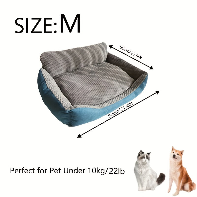 High Back Dog Sofa Bed with Plush Textured Cushion, Blue and Gray Bolster Pet Couch in Four Sizes for Small to Large Dogs and Cozy Indoor Rest