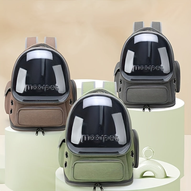 Oxford Cat Backpack Carrier with Pet Collar, Breathable Travel Bag for Small to Medium Cats and Dogs, Safety Zippers and Durable Straps, Green Gray or Khaki