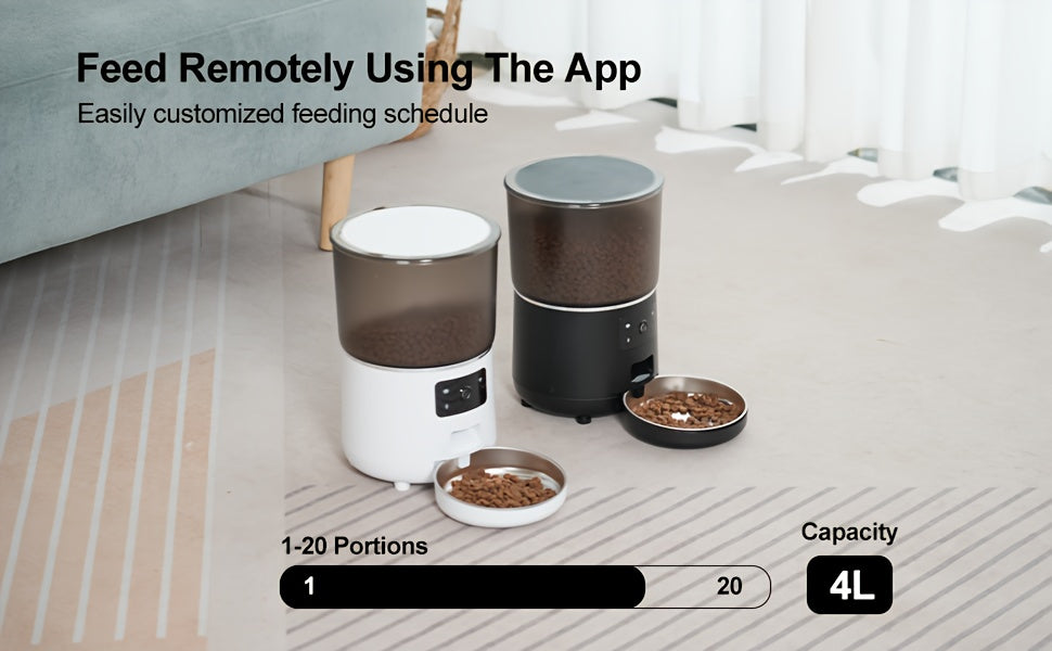 4L Automatic Pet Feeder by NPET, Cat and Dog Food Dispenser with Stainless Steel Bowl, USB or Battery Power and App or Camera Version Options