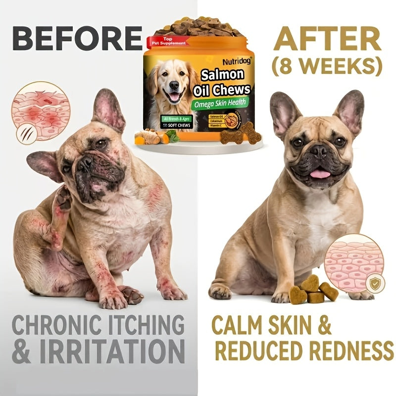Dog Supplement Soft Chews with Probiotics & Salmon Oil, Chicken Flavor Multivitamin Nutritional Chews in 90 or 270 Count Options
