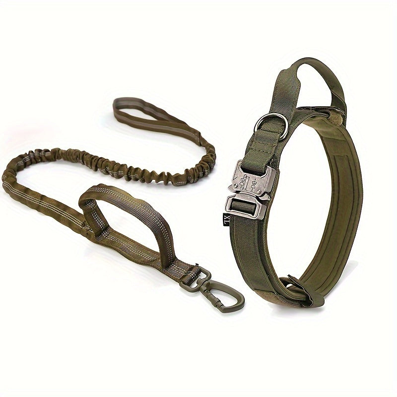 Heavy Duty Dog Collar and Leash Set with Control Handle, 1.5-Inch Padded Adjustable Nylon Collar for Medium and Large Dogs, Walking and Training