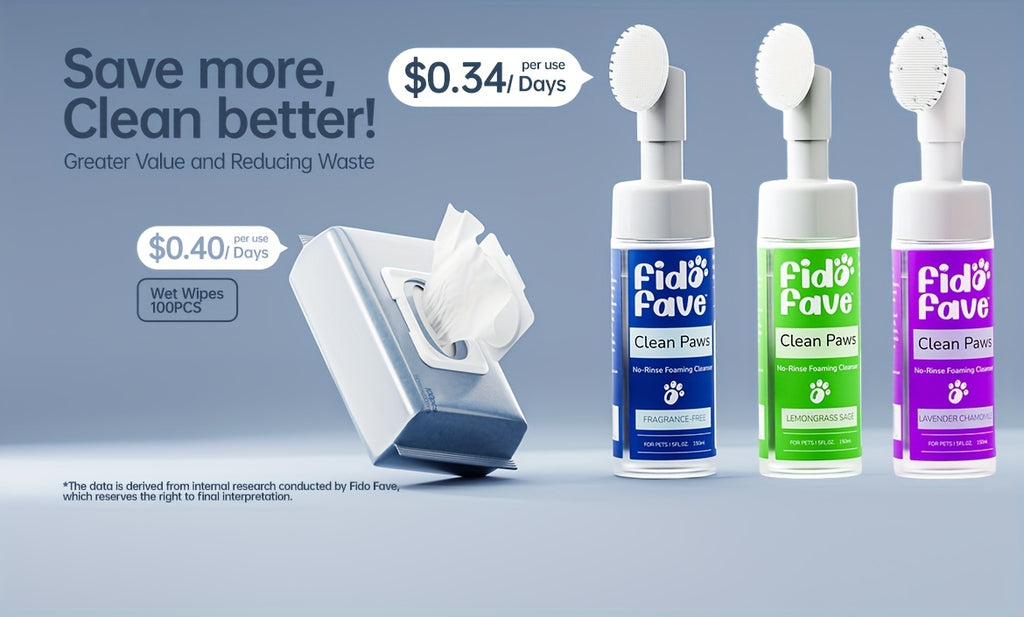 No-Rinse Paw Cleaner for Dogs and Cats, 5oz Paw Wash with Soft Brush, Lavender Chamomile, Lemongrass Sage or Fragrance-Free Options for Daily Grooming