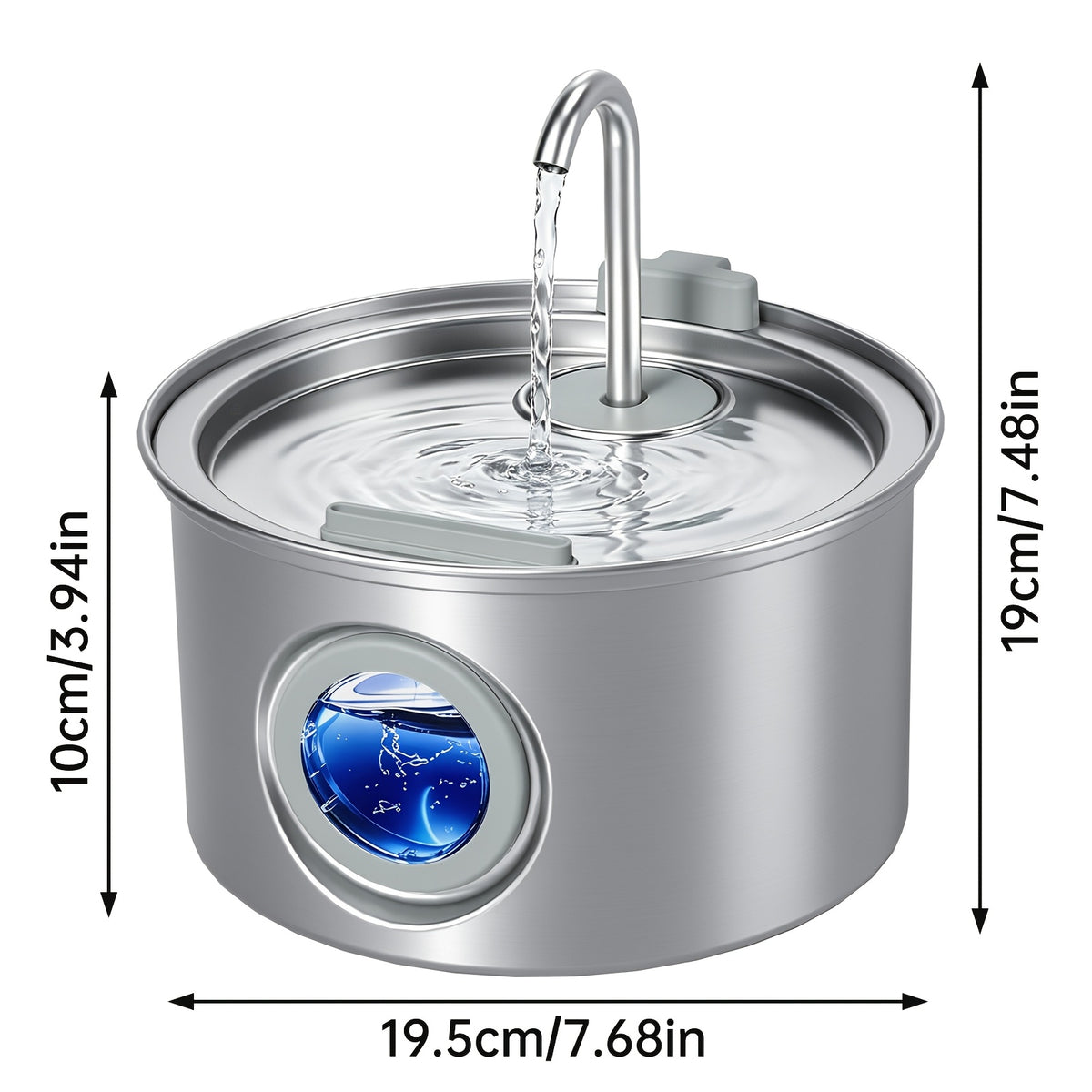 Dog Water Fountain 74oz 2.2L, Quiet 304 Stainless Steel Pet Drinking Dispenser with Large Water Level Window, Easy-Clean Design and Filter Bundle Options