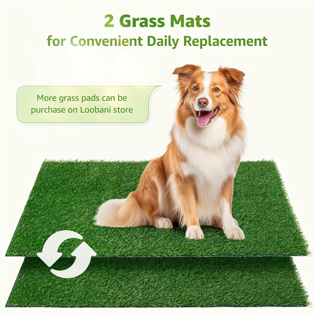 Dog Grass Potty Tray with Two Washable Turf Mats, 3-Layer Artificial Grass Puppy Toilet with Drainage Grate for Indoor and Outdoor Training