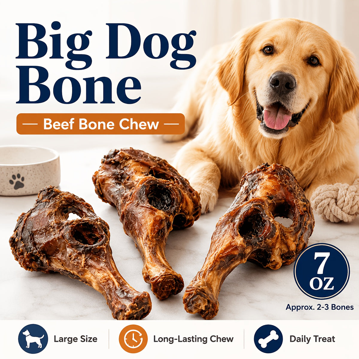 Beef Bone Dog Treats with Hip Bone Options for Medium and Large Dogs, Large Breed Chew Snacks for Supervised Chewing and Reward Time