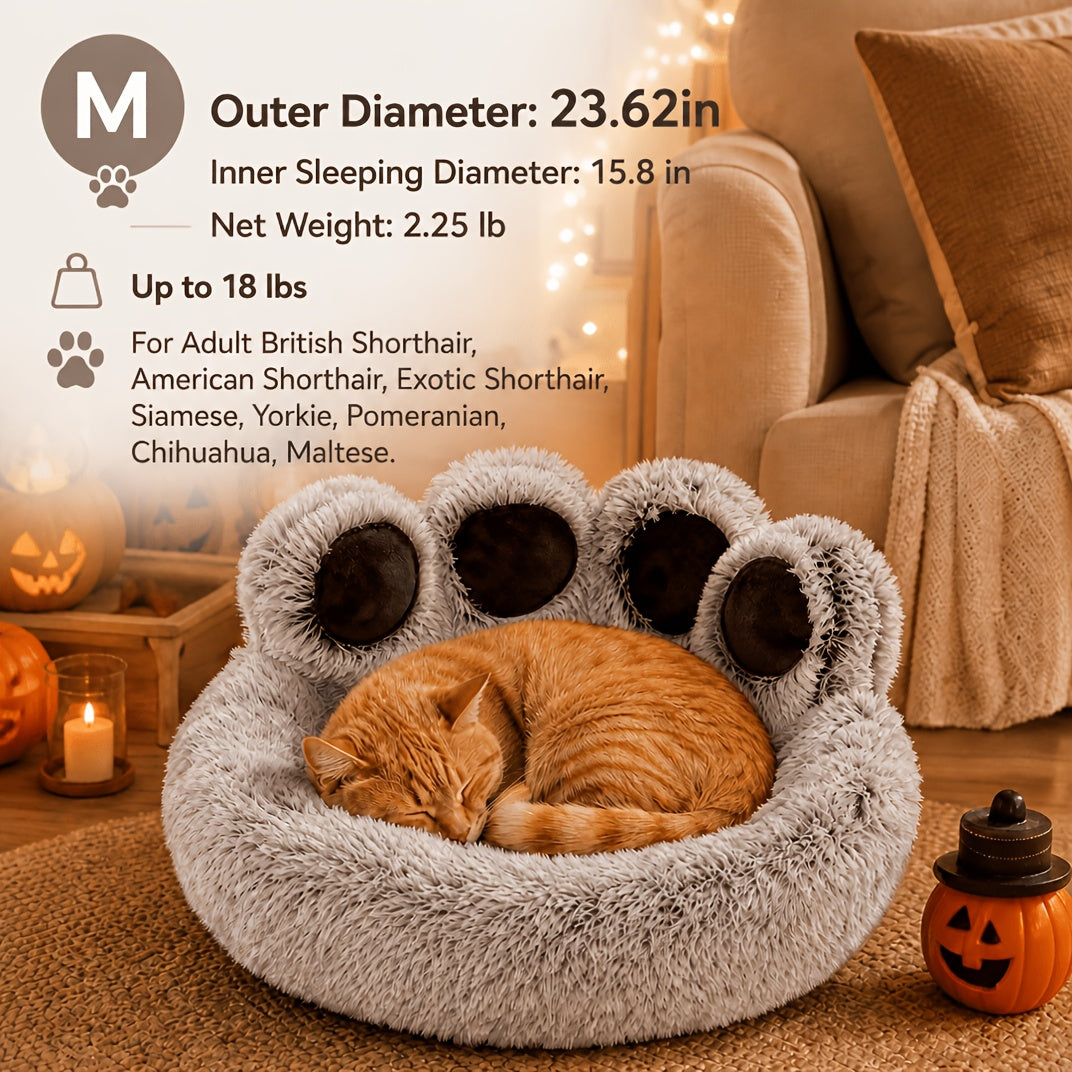 Bear Paw Dog Bed with Plush Raised Sides, Soft Cozy Cat Sleeping Cushion for Indoor Naps, Five Color Options and Six Sizes