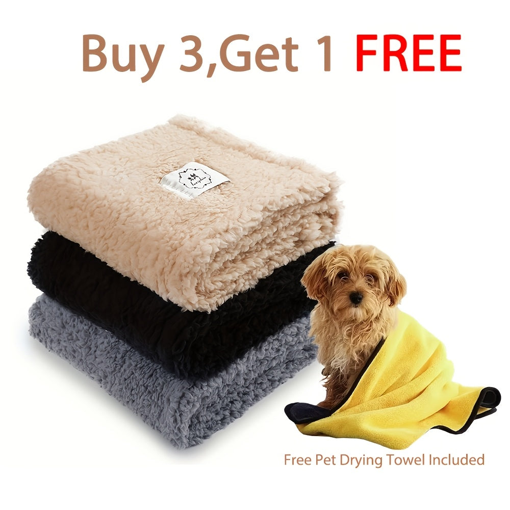 Sherpa Pet Blankets 3-Pack, Soft Fluffy Fleece Throws for Dogs, Puppies and Cats, Cozy Bedding Layers in Beige, Black and Gray Options