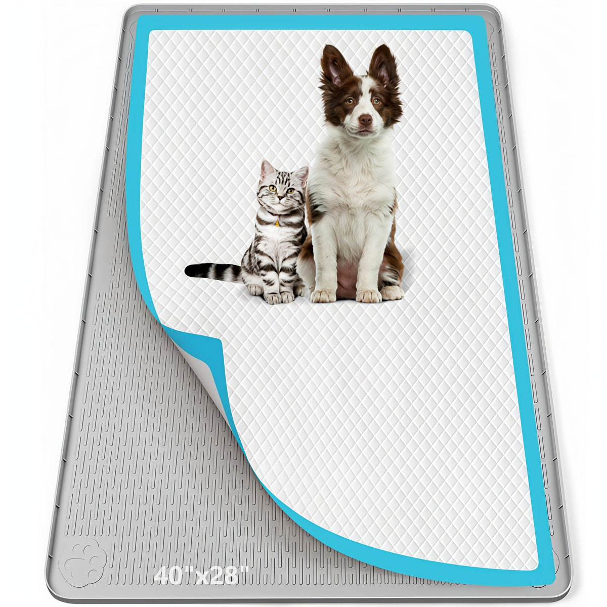 Silicone Pee Pad Holder for Dogs, Bartuke Washable Raised-Edge Training Pad Tray with Non-Slip Surface for Indoor Potty Routines, Pads Not Included