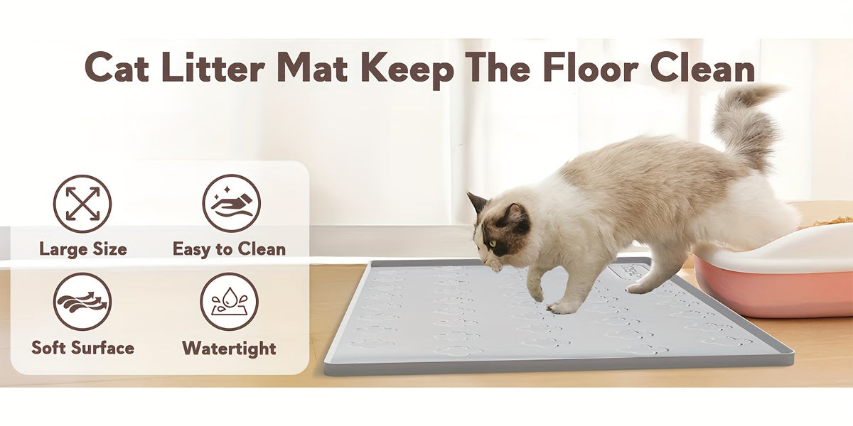 Silicone Cat Litter and Feeding Mat 34 x 22 Inches, 3-in-1 Washable Non-Slip Floor Protector with Raised Edges in Light Grey or Dark Gray