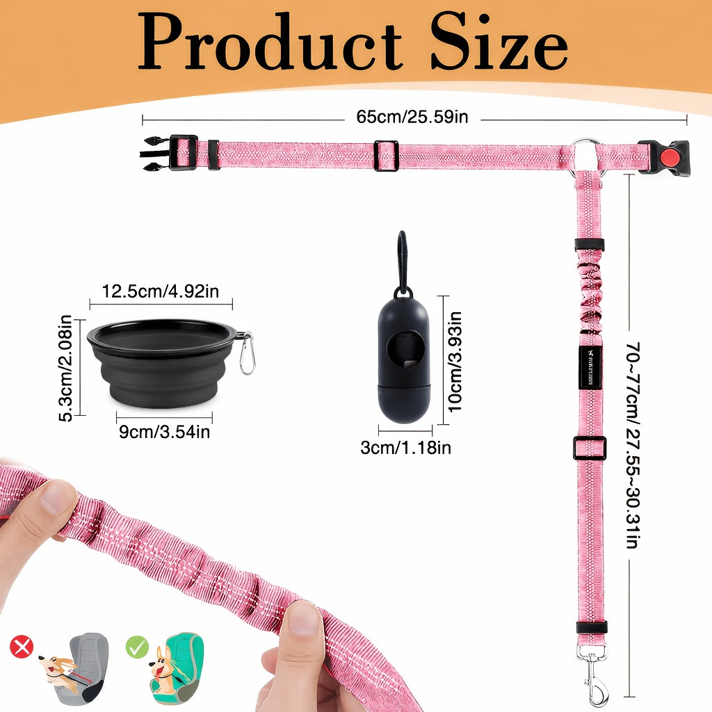 Headrest Dog Seat Belt Tether, Adjustable Reflective Bungee Car Travel Leash with Removable 3-in-1 Design in Five Colors for Road Trips