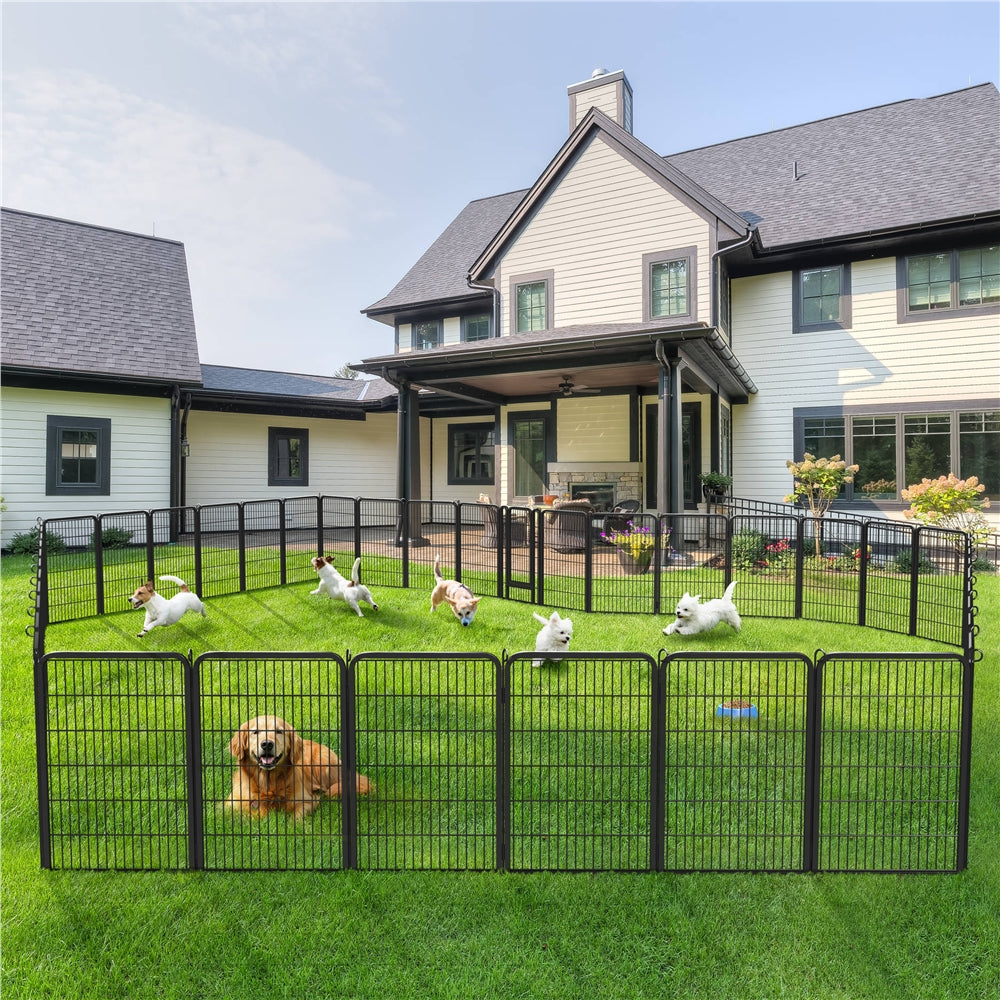 Steel Dog Playpen with Door and Tool-Free Setup, Metal Pet Exercise Fence in 24, 32 or 40 Inch Size Options for Indoor Use, Outdoor Yards and RV Camping