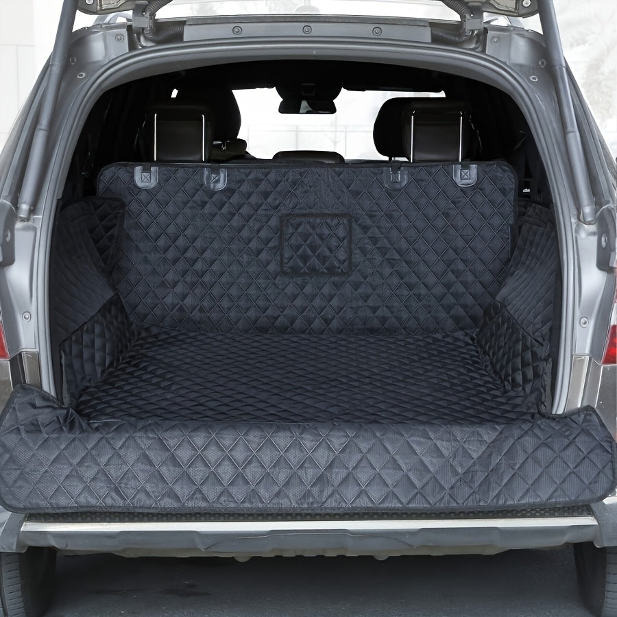 Dog Cargo Cover with Bumper Flap, Black Polyester Non-Slip Pet Trunk Mat for Compatible SUVs, Sedans and Vans, Everyday Travel Protector