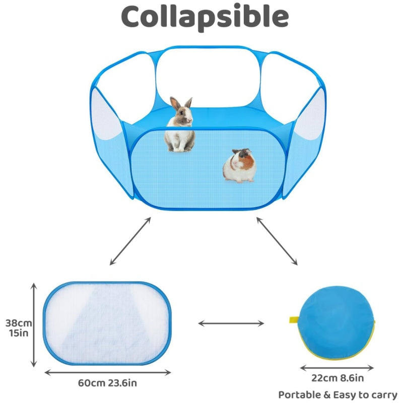 Portable Small Animal Playpen in Blue with Mesh Cover, Indoor Outdoor Pet Enclosure for Supervised Guinea Pig, Rabbit and Kitten Play