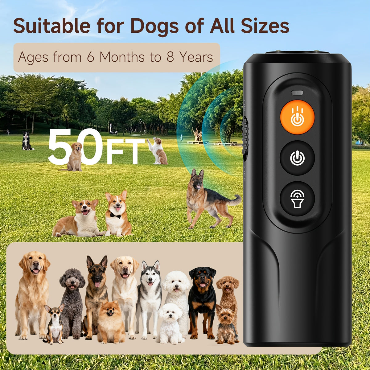 Ultrasonic Dog Deterrent with USB-C Charging, Compact Handheld Bark Training Device with LED Lights and Sound Mode for Supervised Home and Walk Use