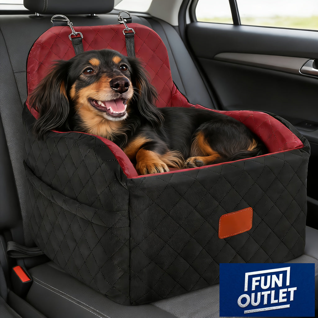 Elevated Dog Car Seat with 6-Inch Booster Cushion, Removable Washable Cover, 2 Storage Pockets and 3 Straps for Small and Medium Dogs up to 35 lbs