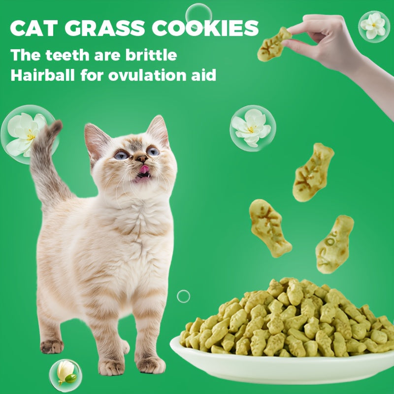 Fish-Shaped Cat Grass Treats, 150g / 5.29 oz Crunchy Pet Herb Snacks, Non-Freeze-Dried Cat Treats for Supervised Reward and Snack Time