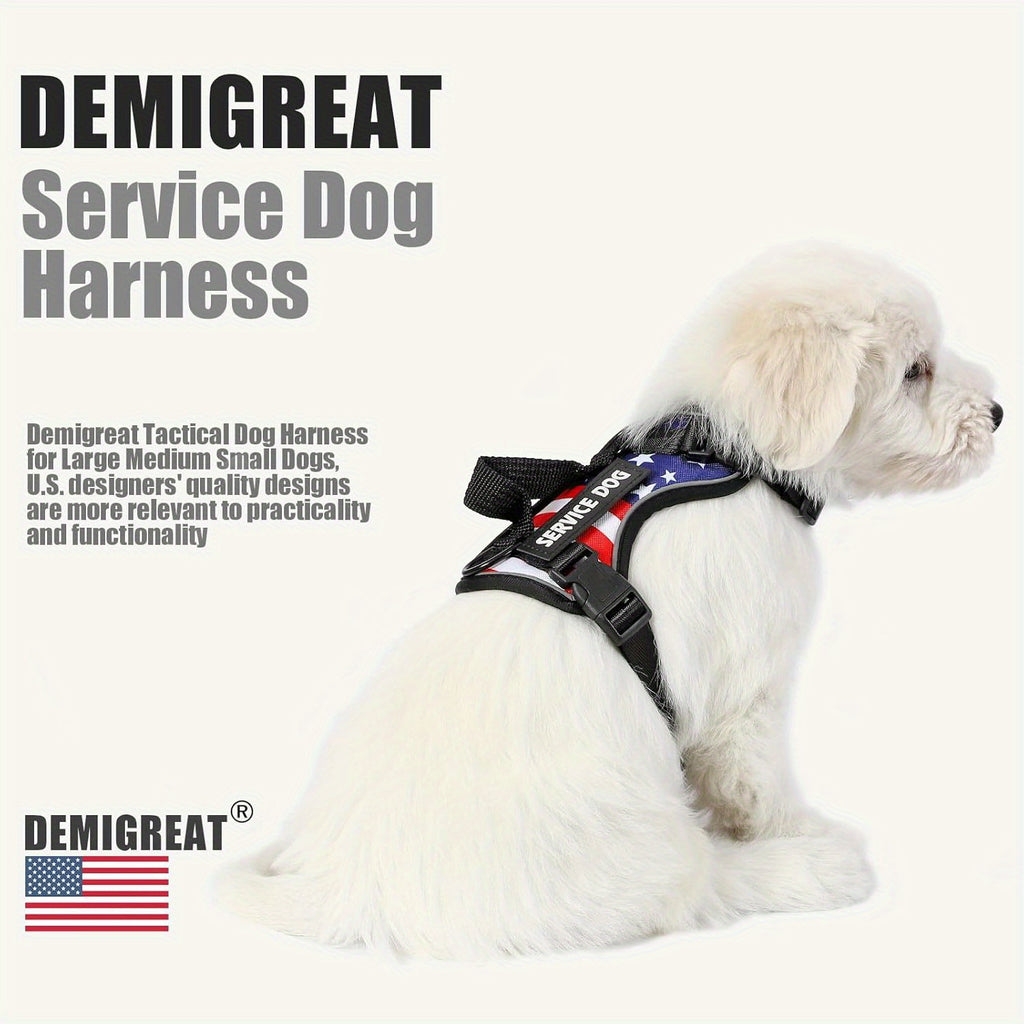 Dog Harness Patch Kit with 5 Patches, Reflective Adjustable Oxford Walking Vest with Mesh Lining, Padded Handle and Three Leash Rings, XS to XL