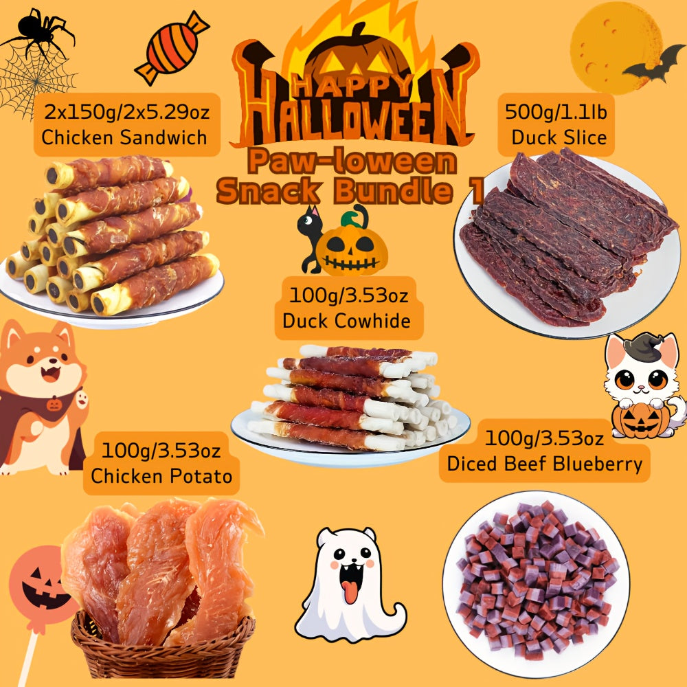 Halloween Dog Treat Bundle 1100g, Paw-loween Chicken and Duck Snack Assortments with Eight Bundle Options for Seasonal Gifts and Supervised Rewards