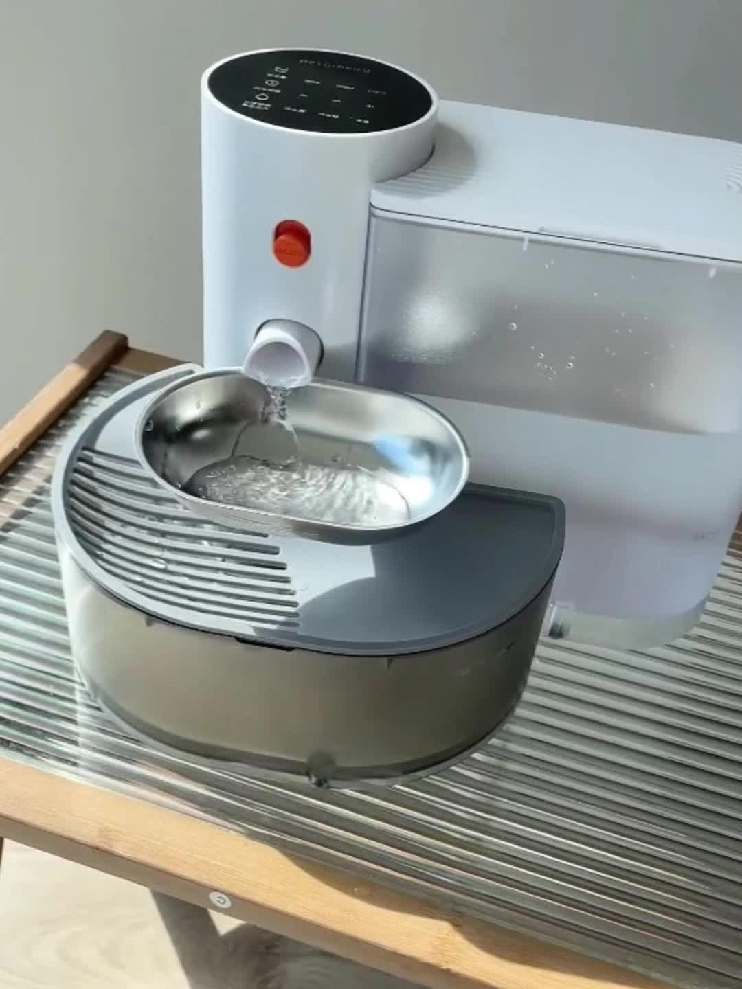 Filterless Cat Water Fountain 3L with Dual Tanks, Rechargeable Automatic Tilting Stainless Steel Bowl and Adjustable Refresh Intervals for Cats and Small Dogs