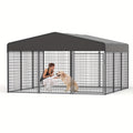 Outdoor Dog Run Enclosure with Roof Cover, Heavy-Duty Steel Mesh Kennel with Lockable Door and Ground Pegs, Four Size Options for Backyard and Farm