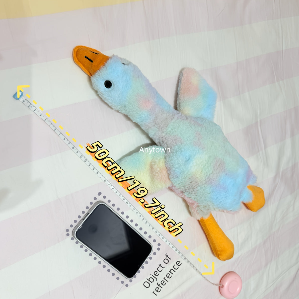 Goose Plush Pet Toy for Dogs and Cats, 19.69-Inch Soft Companion with Embroidered Eyes, Multicolored Tie-Dye, Grey or White for Gentle Play