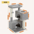 Cat Tree with Two Spacious Condos, 31.5 or 44 Inch Indoor Cat Tower with Washable Top Perch, 3.4 Inch Thick Scratching Posts and Two Play Toys