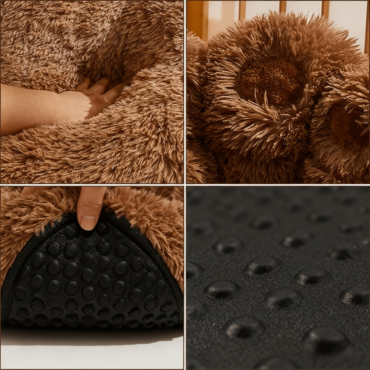 Paw Shaped Pet Bed for Dogs and Cats, Fluffy Plush Sleeping Nest with Raised Sides and Non-Slip Base, Brown Grey or Pink Red Size Options