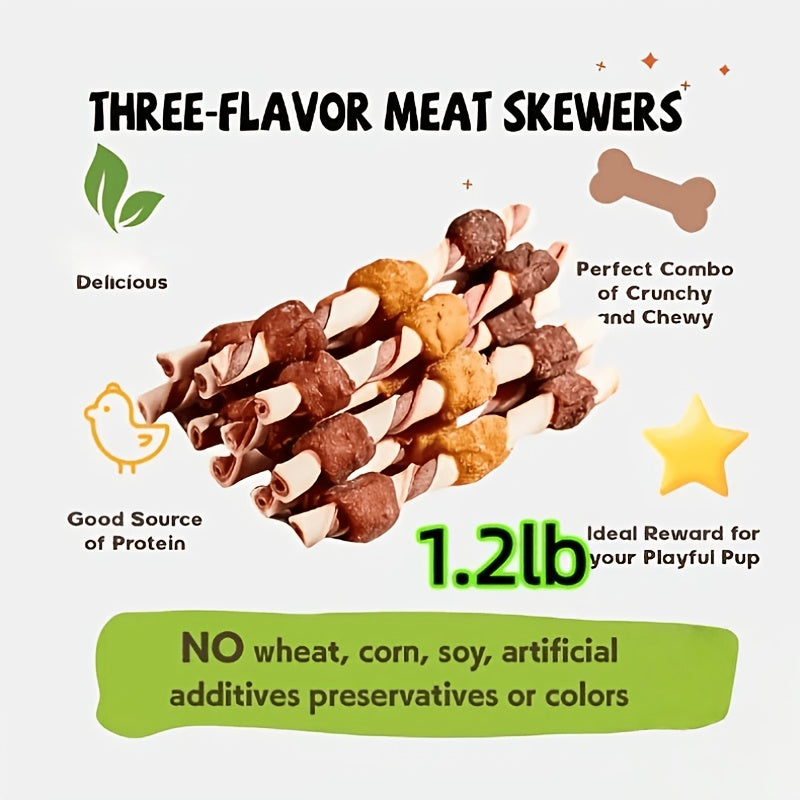Dog Kabob Treats Triple Flavor Skewers, Mixed Meat Chew Snacks with Combination Pack Options for Supervised Rewards and Daily Treat Time