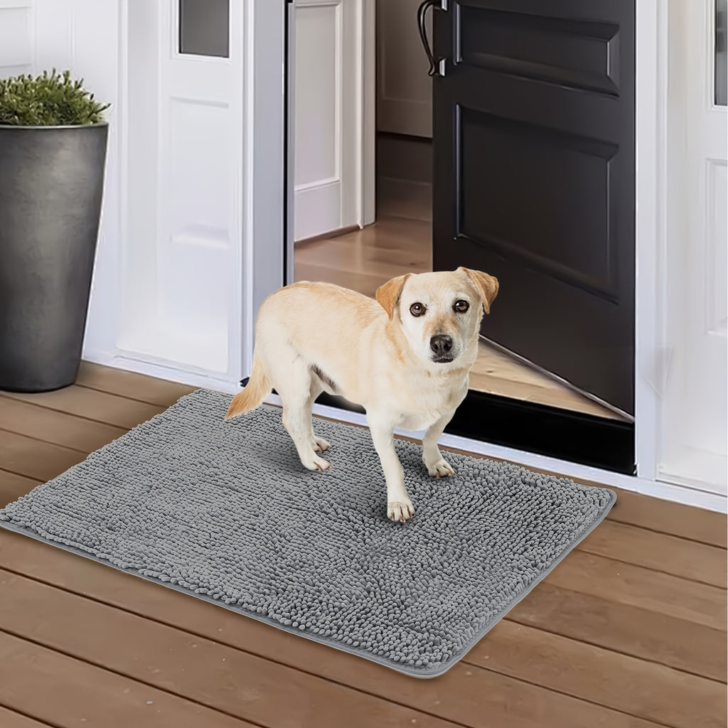 Dog Door Mat for Muddy Paws, Absorbent Microfiber Non-Slip Indoor Entryway Rug, Machine Washable Quick-Dry Pet Mat in Camel, Green or Gray