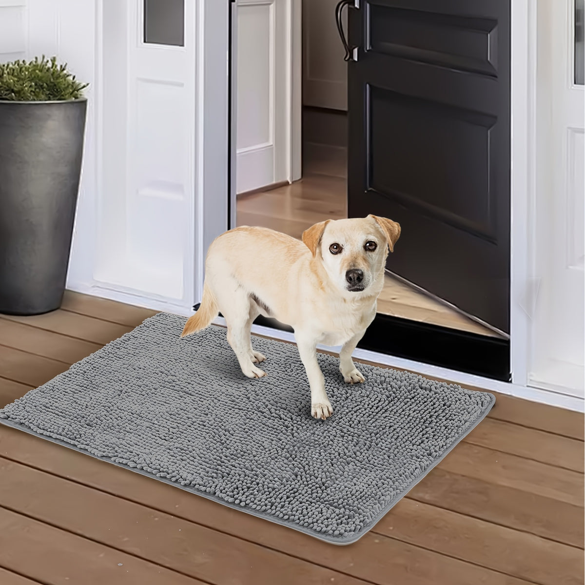 Dog Door Mat for Muddy Paws, Absorbent Microfiber Non-Slip Indoor Entryway Rug, Machine Washable Quick-Dry Pet Mat in Camel, Green or Gray
