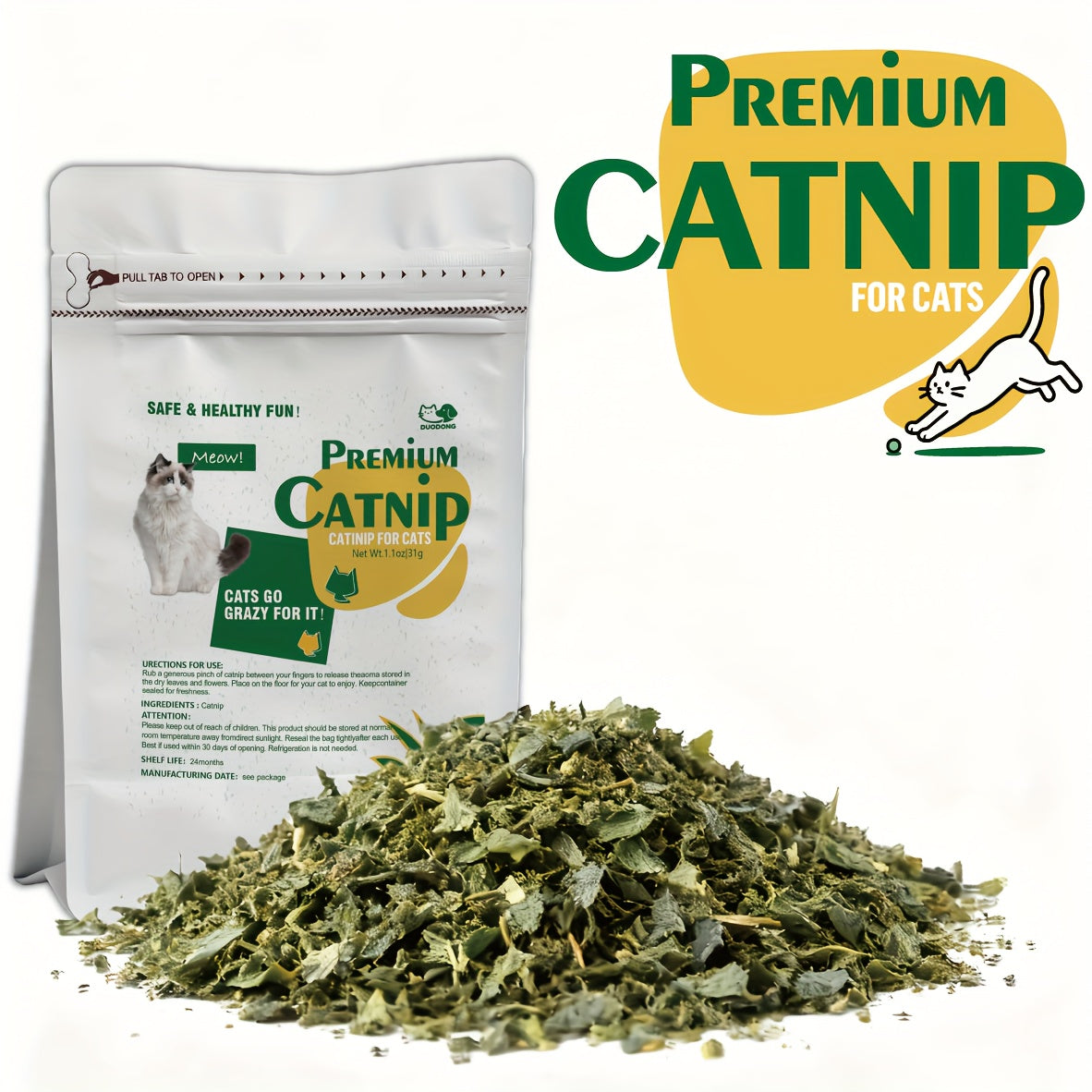 Catnip Herb Blend for Indoor Cats, Aromatic Pet Toy Refill for DIY Cat Accessories and Supervised Play, 1.1 oz, 2.2 oz or 4.4 oz Packs