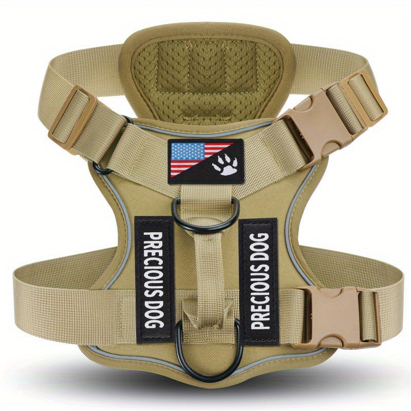 Dog Harness with 3 Patches, Reflective Adjustable Oxford Vest with Breathable Mesh Lining and Chest and Back Leash Loops for Walking, S to XL