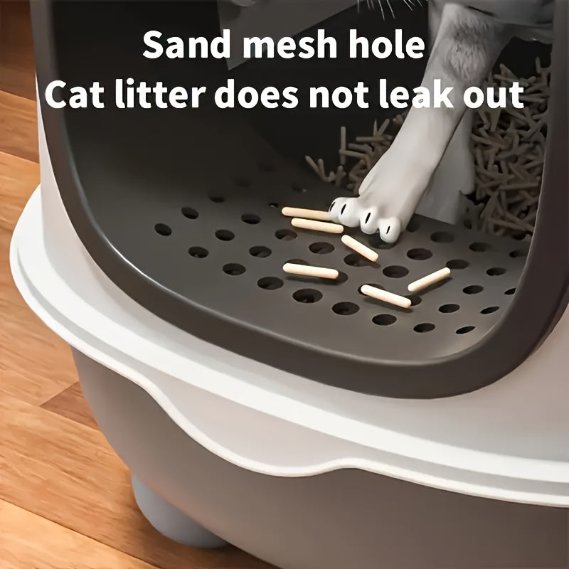 Covered Cat Litter Box with Scoop, Removable Hood and Front Entry Door, Enclosed Indoor Kitty Toilet for Daily Cleaning in Gray, Purple or Blue
