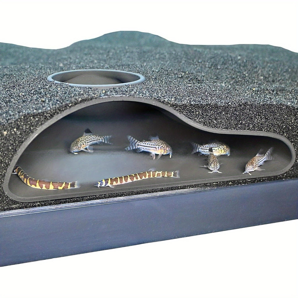Aquarium Underground Tunnel Cave with Viewing Window, Curved Under Gravel Fish Hideout for Corydoras, Kuhli Loaches and Shrimp, Black or White