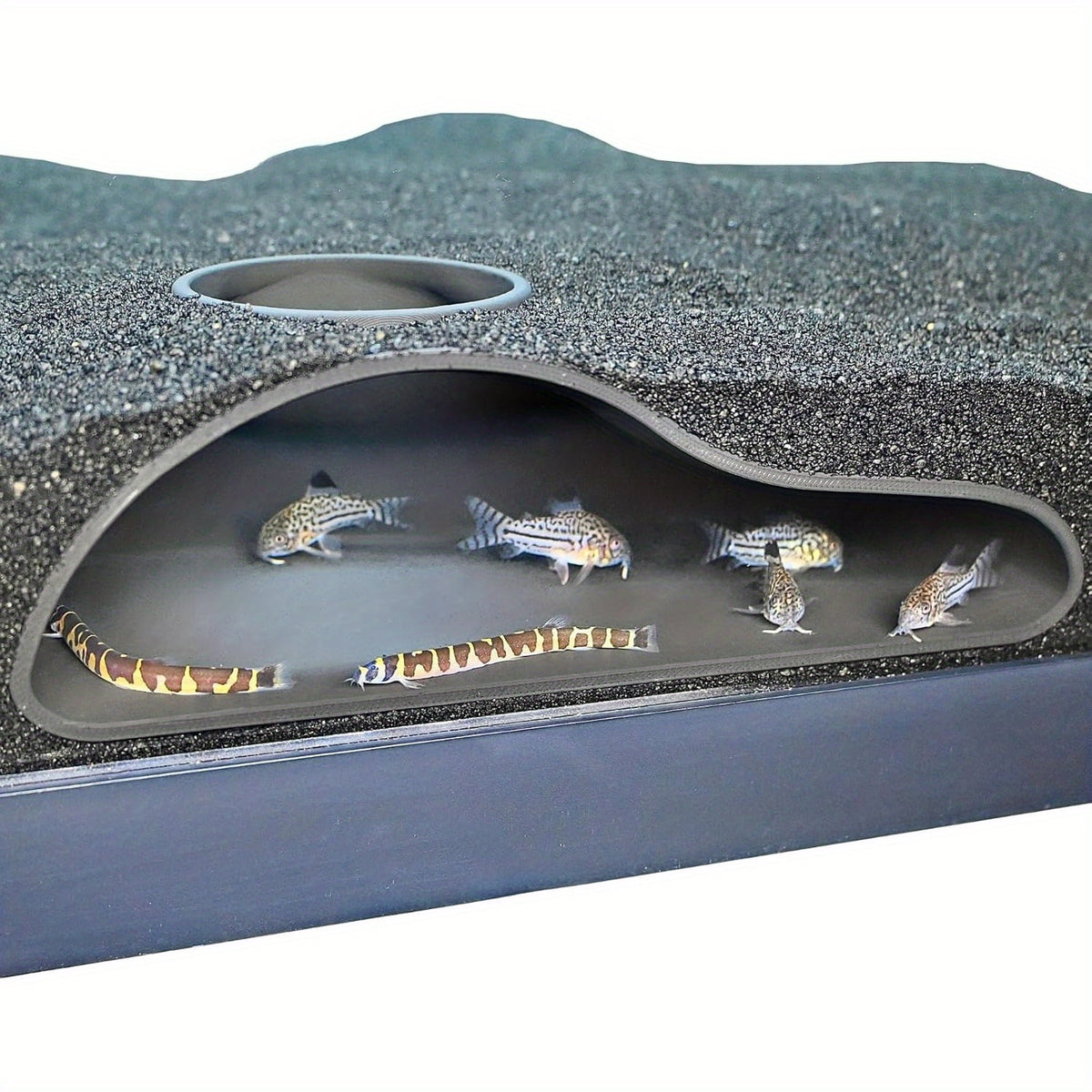 Aquarium Underground Tunnel Cave with Viewing Window, Curved Under Gravel Fish Hideout for Corydoras, Kuhli Loaches and Shrimp, Black or White