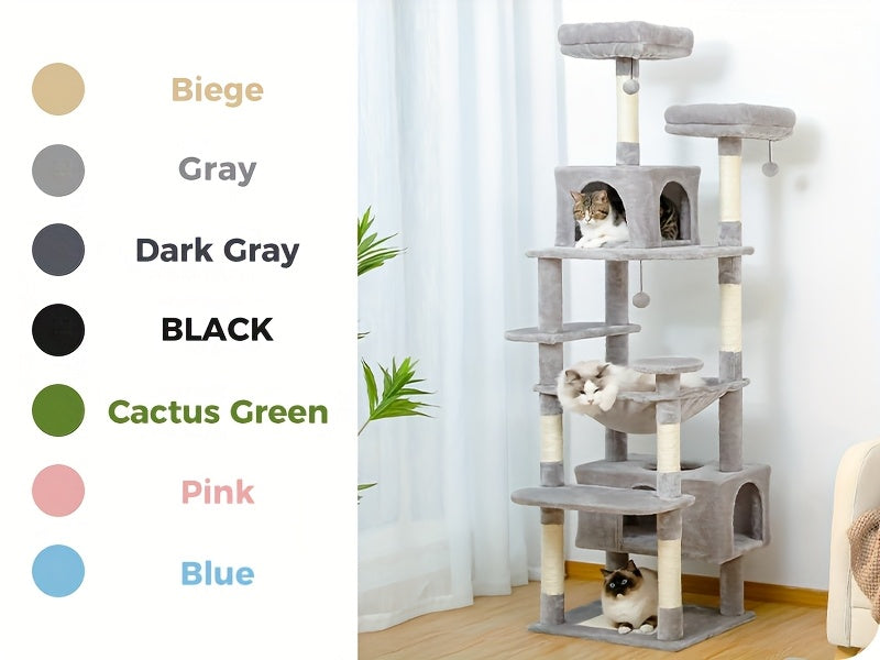 Cat Tree with Eight Levels, 72 Inch Indoor Cat Tower with Spacious Condo, Sisal Scratching Posts, Padded Perches and Basket for Rest and Play