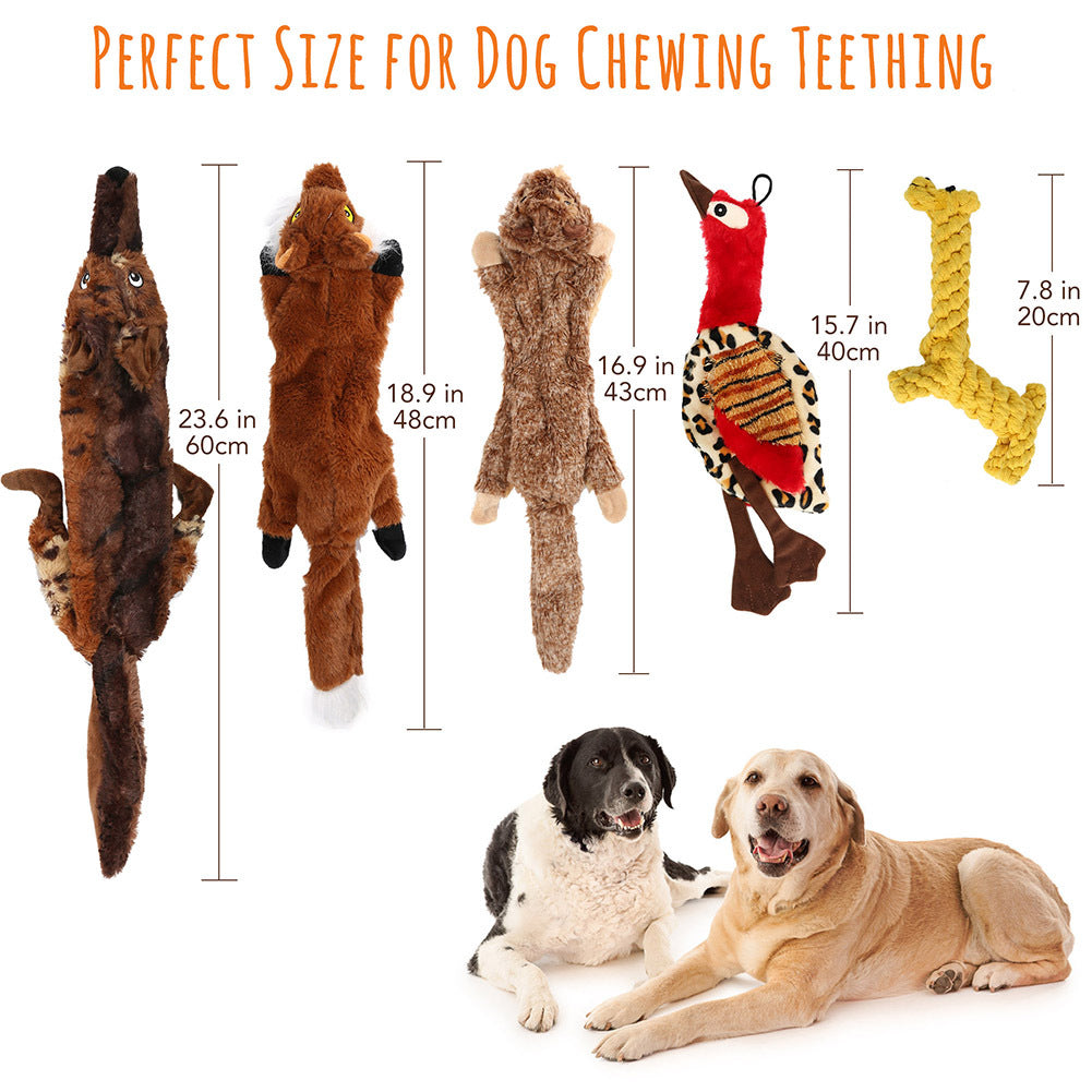 Stuffless Dog Toy Bundle, 5-Piece Squeaky Animal Plush Set with Cotton Rope, Machine Washable Toys for Supervised Fetch and Interactive Play