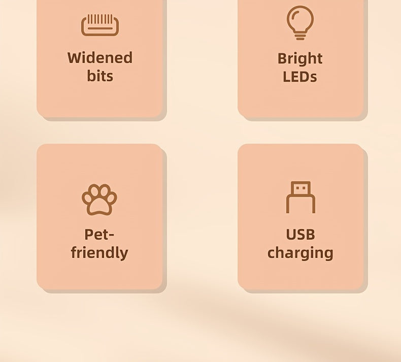 Low-Noise Pet Hair Clippers with LED Light, 4-Piece Cat and Small Dog Grooming Kit with USB Cable, Cleaning Brush and Bell for Home Trimming