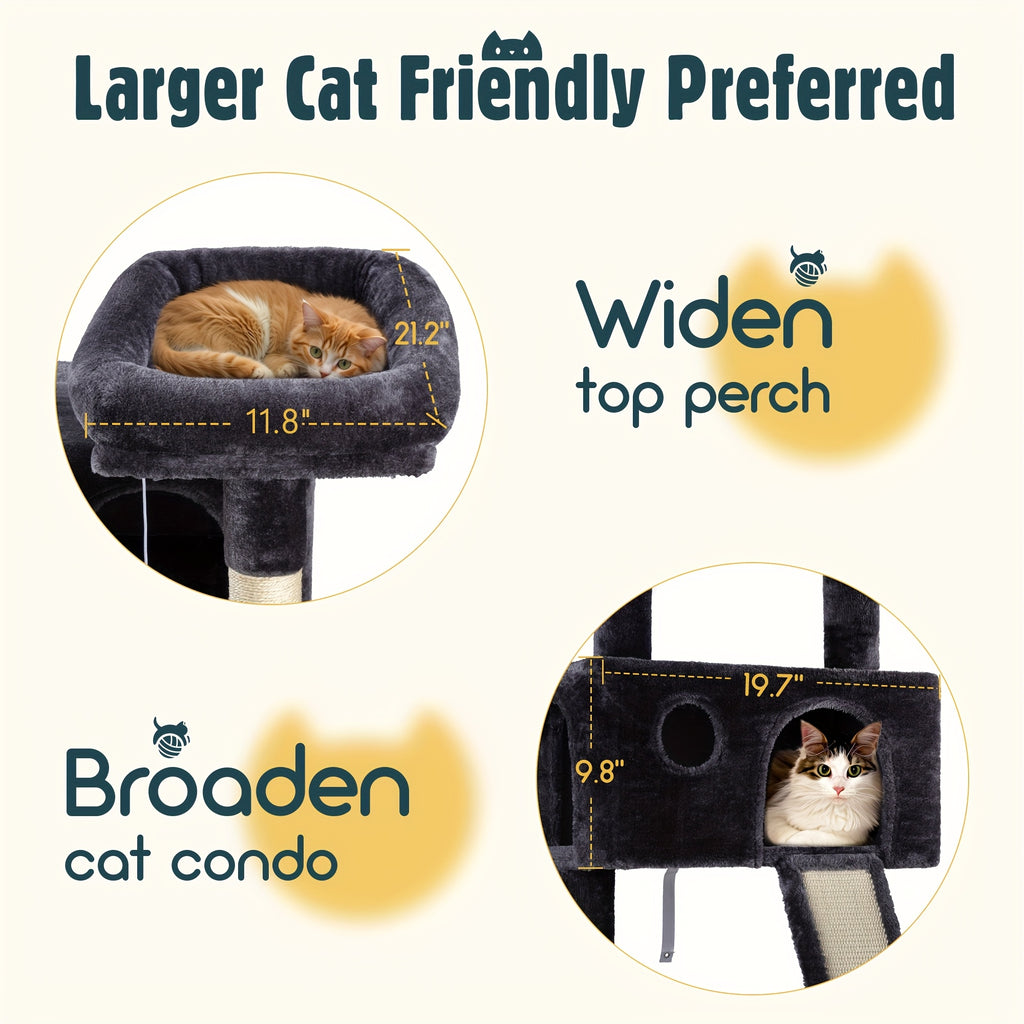 65 Inch Cat Tree Tower for Indoor Cats, Multi-Level Plush Cat Condo with Basket Beds, Hammock, Sisal Scratching Posts and Wide Base, Six Color Options