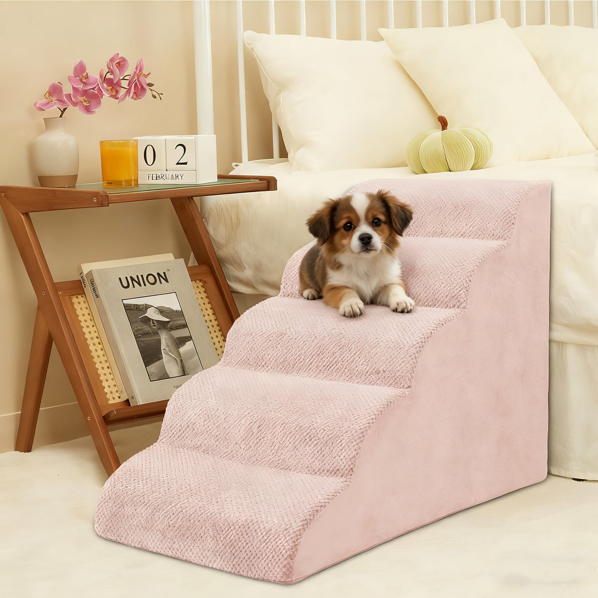 5-Step Dog Stairs with Washable Slipcover, High-Density Foam Pet Steps with Non-Slip Base for Small Dogs and Cats, Bed and Couch Access in Six Colors
