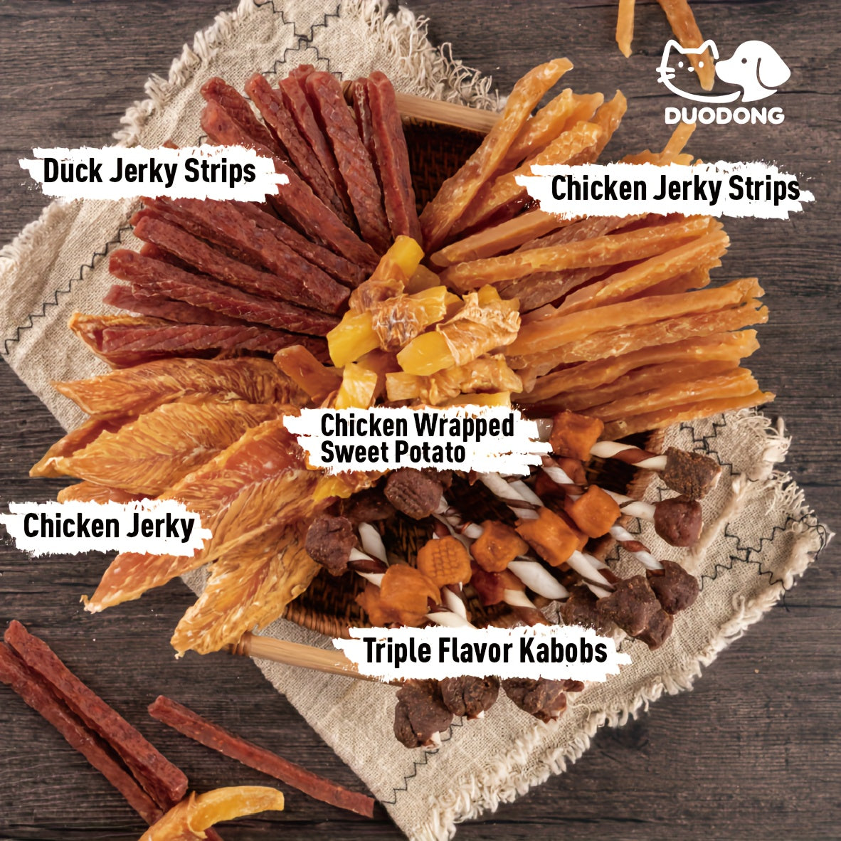 Dog Treats with Chicken Jerky, Duck Strips, Sweet Potato Wraps or Triple Flavored Kabobs, Selectable Snack Packs for Supervised Rewards