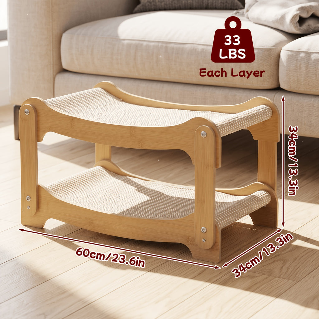 Cat Bunk Bed with Sisal Scratching Surfaces, Wooden Double-Decker Indoor Cat Lounger with Two Open Resting Levels, Large Size