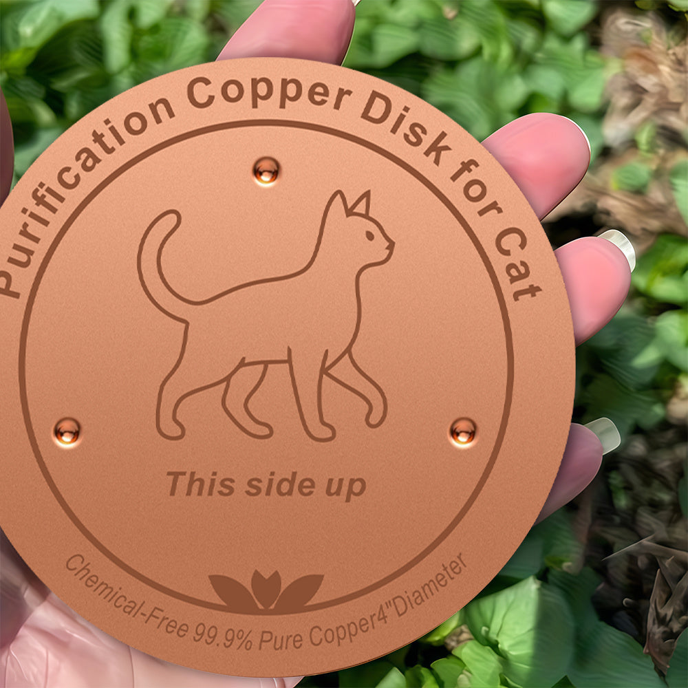 Copper Pet Bowl Insert, 1-Piece 4-Inch Cat Pattern Disc with Three-Point Support, Reusable Battery-Free Accessory for Compatible Watering Setups