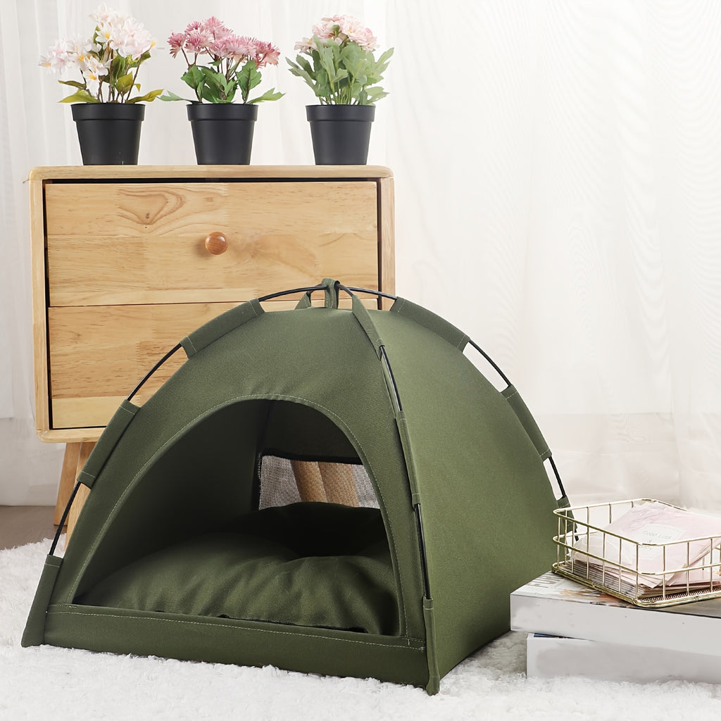 Portable Pet Sleeping Tent for Cats and Dogs, Fern Green 35 x 35 cm Cozy Nest with Solid Color Design for Home Bedtime and Supervised Travel