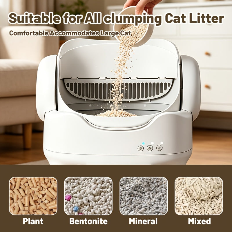 Self-Cleaning Cat Litter Box with Mat and 2 Bags, Large White Automatic Cat Toilet for Indoor Cat Care, Odor Control and Everyday Cleanup
