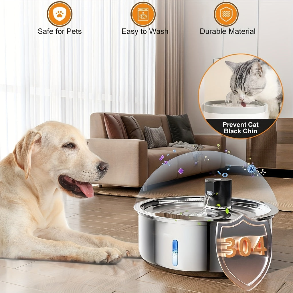 8L Stainless Steel Pet Water Fountain for Dogs and Cats, Large 2.11 Gallon Drinking Dispenser with Quiet Pump and Filter Bundle Options