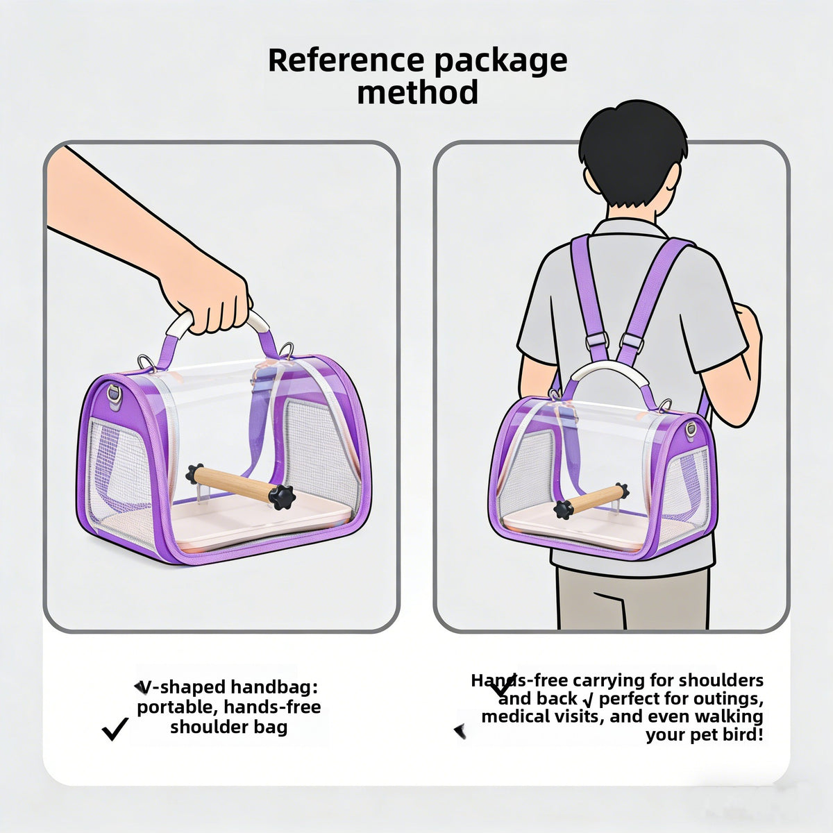 Small Bird Carrier with Perch, Portable Parrot Travel Bag with Clear Viewing Panels, Mesh Ventilation and Carry Handle for Vet Visits